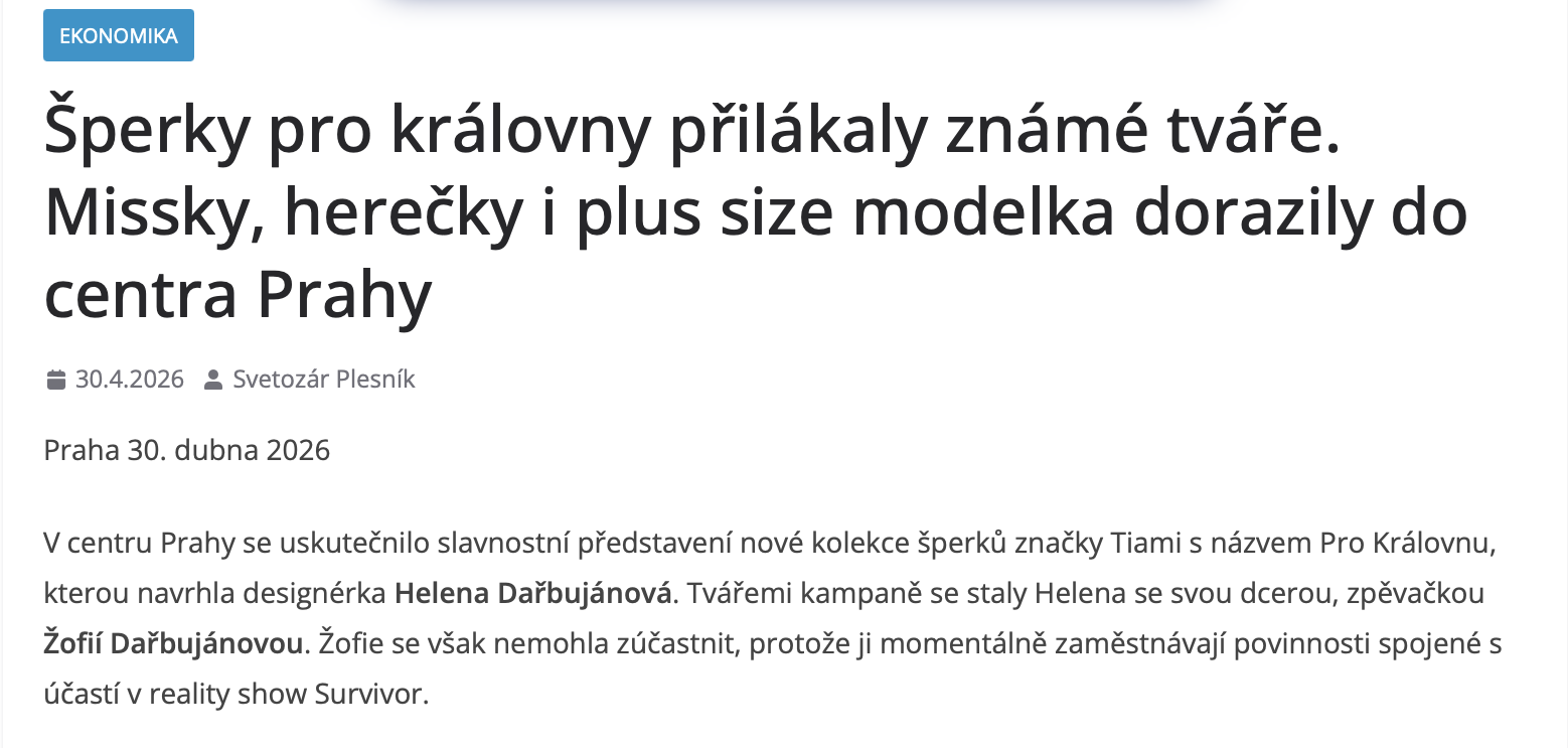 Nová kolekce šperků PRO KRÁLOVNU přilákala známé tváře.