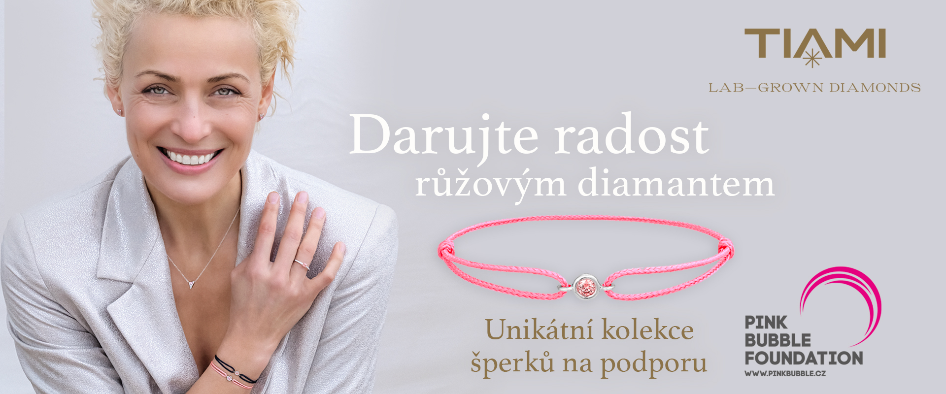 Martina Šmuková Pink Bubble a šňůrkový náramek Tiami s růžovými diamanty