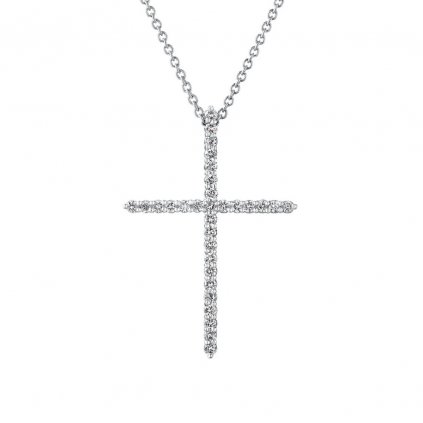 Přívěsek z bílého zlata s lab-grown diamanty Pure Cross, medium