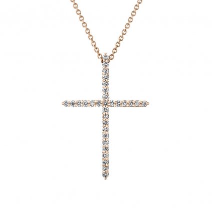 Přívěsek z růžového zlata s lab-grown diamanty Pure Cross, medium