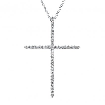 Přívěsek z bílého zlata s lab-grown diamanty Pure Cross, large