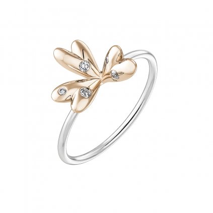 Prsten z růžového zlata s diamanty  Cute Heart Together