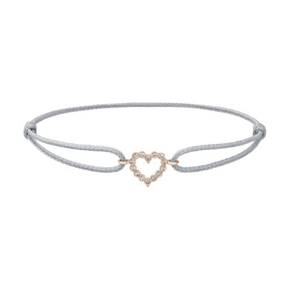 Provázkový náramek Little Heart z růžového zlata s diamanty
