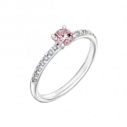 Prsten z bílého zlata s růžovým diamantem Princess