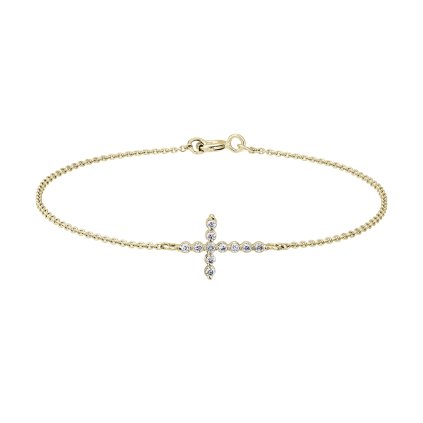 Náramek ze žlutého zlata s lab-grown diamanty Little Cross
