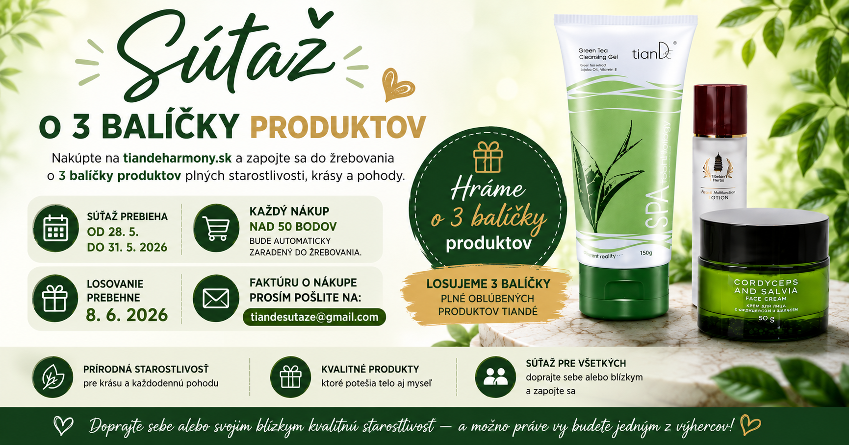 🎁 Súťaž o 3 balíčky produktov TianDe