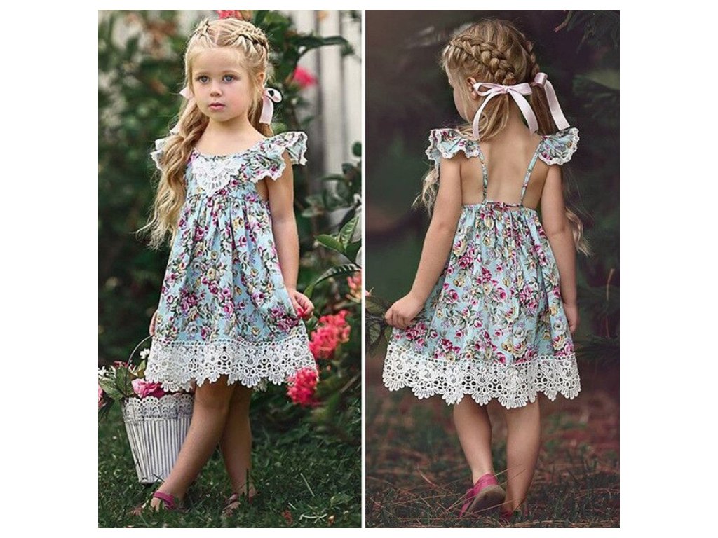 Dievčenské letné šaty s čipkou a volánikovými rukávy