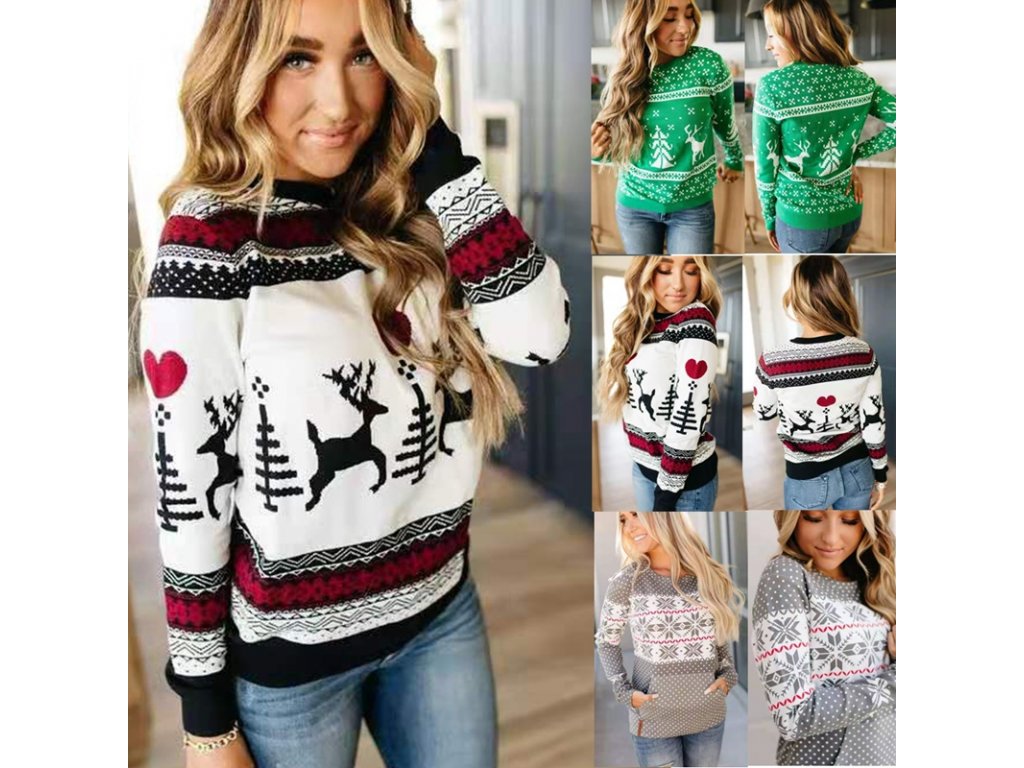 dámske oblečenie - dámsky sveter z príjemného materiálu s vianočnými vzormi  - dámske svetre - mikiny - vianoce - TIANO.SK