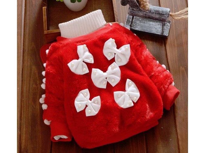 Detské oblečenia- zimný teplý rolák mikina sveter s mašľami (Velikost 12m)