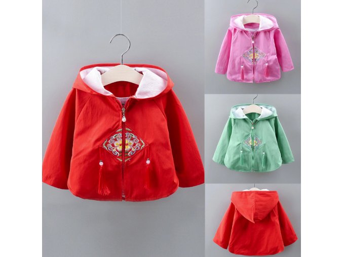 Detské oblečenie - dívčí jarná, jesenná bunda s výšivkou- 3 farby (Farba Červená, Velikost 6m)