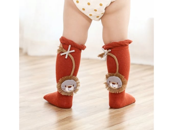 Detské oblečenie- Roztomilé dlhé ponožky, podkolienky s lvíčkem, viac farieb (Farba Žltá, Velikost 12m)