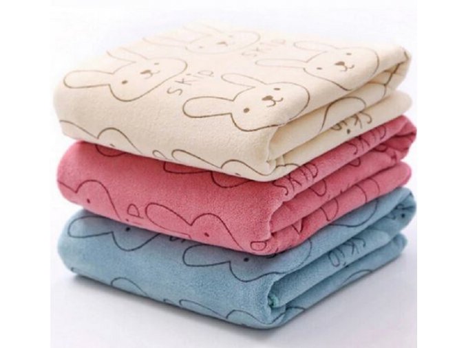 Dětské ručníky do školky z mikrovlákna barevné s králíčky (Barva: růžová)