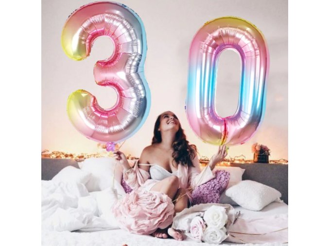 Dúhový fóliový balónik v tvare číslice od 0-9 na narodeniny, párty (Varianta 1)