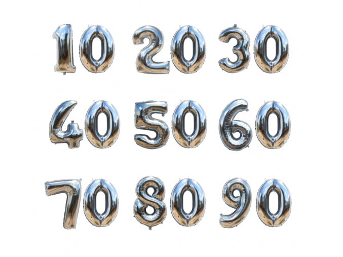 Fóliové balóniky s desatinnými číslami strieborné vhodné na narodeniny, párty (Barva 10)