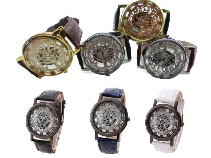 Pánské Skeleton náramkové hodinky - levný tip na vánoční dárek pro muže (Barva: zlatá)