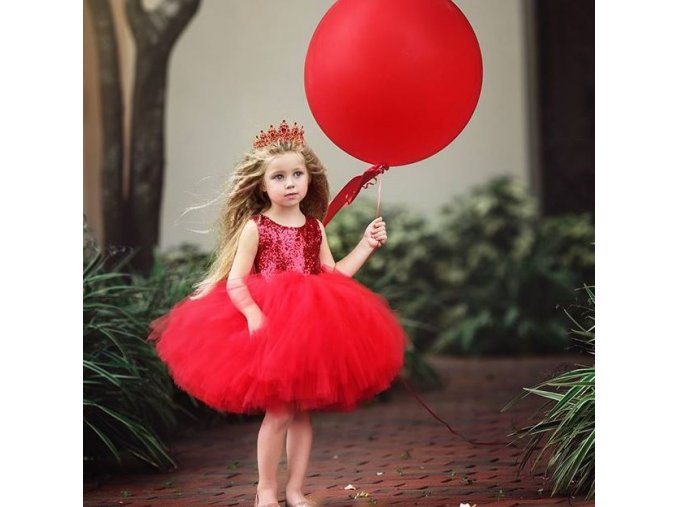 Společenské elegantní plesové šaty tylové pro dívky červené (Vel 5 let)