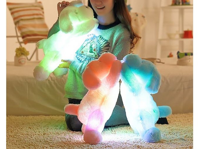 Svietiaci LED plyšový pes (Farba Biela)