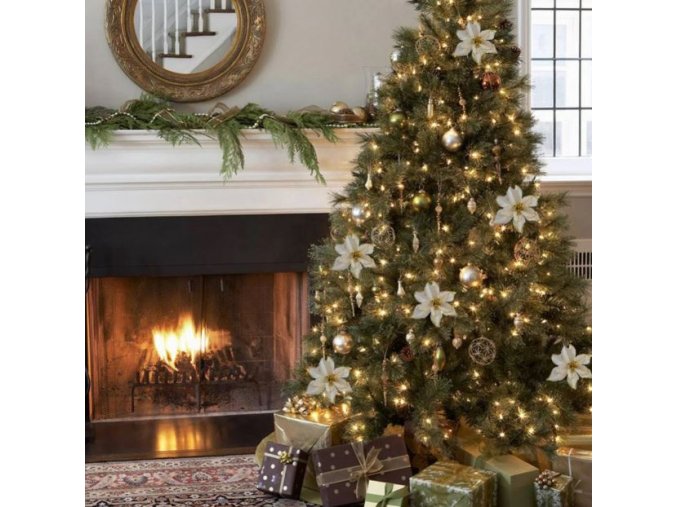 Vánoční dekorace- 10ks krásných umělých Vánočních hvězd červená, zlatá- VÝPRODEJ SKLADU (Barva Zlatá)
