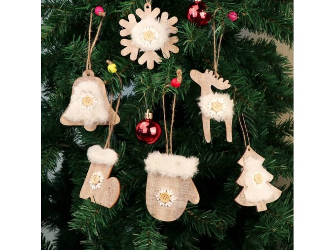 18537 vianocne dekoracie set 6 ks drevenych ozdob na stromcek