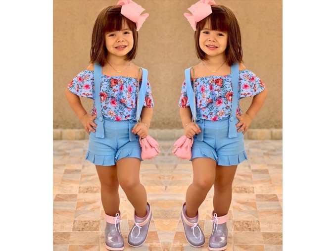 Oblečenie pre deti- Štýlový dievčenské set s kvetmi, tričko a kraťasy