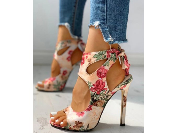 Dámske topánky- Luxusné dámske topánky na podpätku s kvetmi