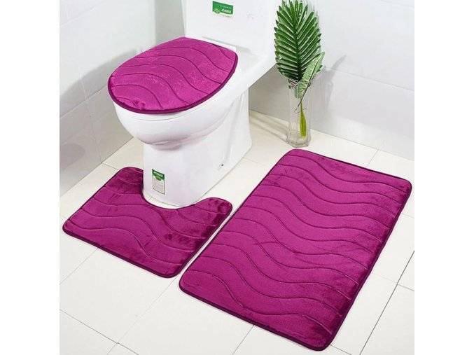 Kúpeľňa - záchod - ruža - kúpeľňové predložky - kúpeľňové predložky set s 3D vzorom vlnky