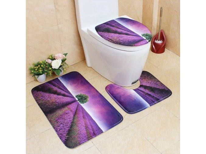Kúpeľňa - záchod - levanduľa - kúpeľňová predložka - kúpeľňové predložky set - predložky s potlačou levanduľového poľa