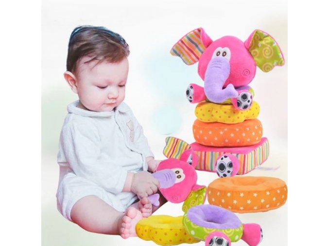 Deti - hračky pre deti - hračky pre novorodencov - mäkké plyšové hrkálka slon - slon - plyšák