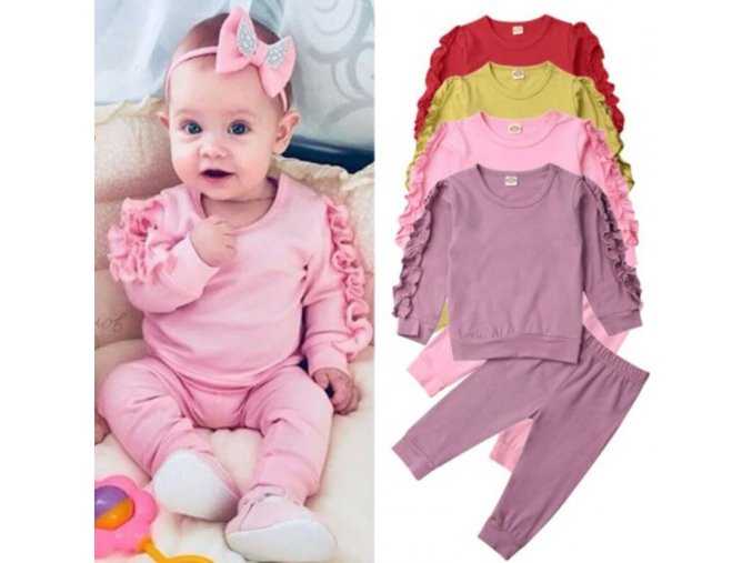 Oblečenie - detské oblečenie - oblečenie pre bábätká - jednofarebný set s čipkou pre dievčatko - mikina - legíny - tepláková súprava