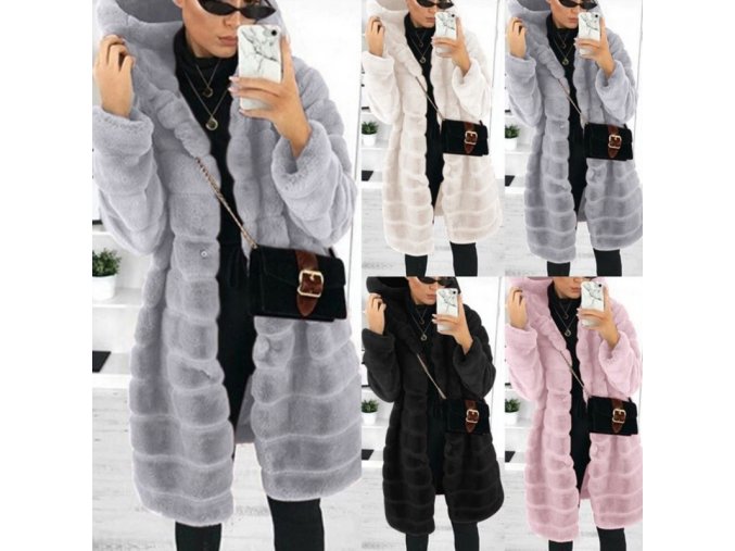 Dámske oblečenie - nadmerné veľkosti - zimný plyšový kabát s kapucňou - kabát - dámske zimné kabáty - darček pre ženu