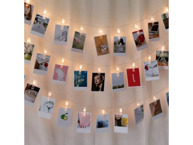 Dekorácie - svetelná reťaz - krásny ozdobný svetelná reťaz s špendlíky na fotky - fotky - vianočný darček