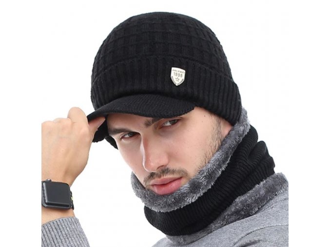 Oblečenie - pánska set zimná šály + čiapka so šiltom - čiapky - zimná čiapka - šiltovka - šál
