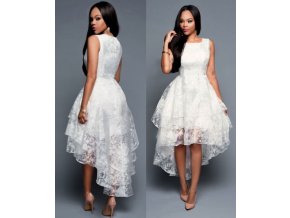 Dámské elegantní bílé krajkované vícevrstvé šaty (Velikost XL)