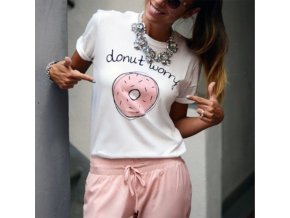 Dámské tričko "Donut Worry" - různé velikosti - SLEVA 80% (Barva Bílá, Velikost 4XL)