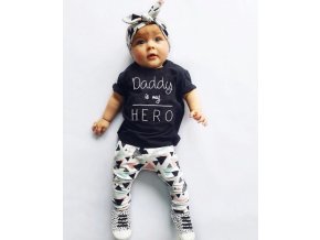 Detské oblečenia- detský set tričko s krátkym rukávom, legíny a čelenka Daddy is my hero (Velikost 12m)