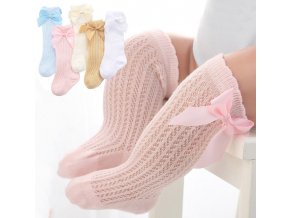 Detské oblečenie - dlhé ponožky, podkolienky s mašľou, viac farieb (Farba Biela)