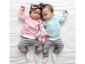 Dětské oblečení- dětský set pro chlapce a dívky kalhoty, tričko modré, růžové- VÝPRODEJ SKLADU (Barva Růžová, Vel 24m)