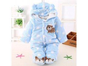 Dětské oblečení- overal zimní kojenecký modrý s puntíky- VÝPRODEJ SKLADU (Vel 9m)