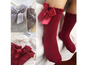 Dětské oblečení- roztomilé dlouhé ponožky s mašličkou, více barev- Vhodný jako dárek k Vánocům (Barva Šedá)