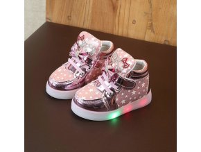 Detské topánky - LED svietiace topánky ružové s hviezdami a mašľami (Veľkosť 21)