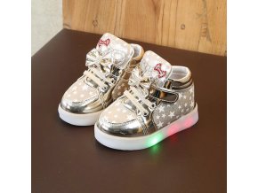 Detské topánky - LED svietiace topánky zlaté s hviezdami a mašľami (Veľkosť 21)