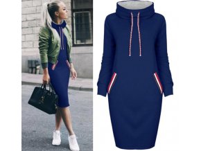Jesenné mikinové šaty s kapucňou až 3XL Modrá (Velikost 3XL)