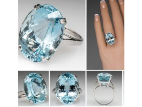 Luxusní dámský prsten s akvamarínem - SLEVA 60% (Velikost 10 (19,8 mm))