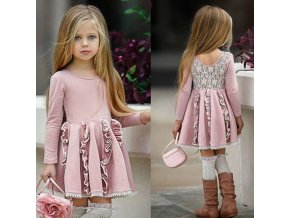 Oblečenie pre deti lacné detské oblečenie detské oblečenie - dievčenské šaty s naberanú sukňou a čipkou (Velikost 100)