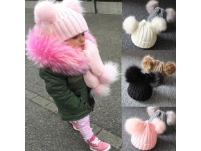 Pre deti detské zimné čiapky zimné čiapočky - štýlová detská čiapka s brmbolcami (Farba Béžová)