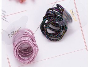 Pro dívky- třpytivé barevné gumičky do vlasů 10ks růžové, černé- Výprodej skladu (Barva Růžová)