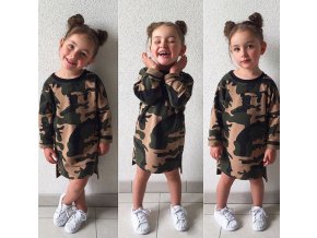 Pro děti- dívčí army šaty pohodlné s dlouhým rukávem- VÝPRODEJ SKLADU (Vel 90)