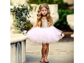 Společenské elegantní plesové šaty tylové pro dívky růžové (Vel 5 let)