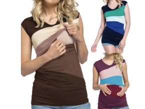 Tehotenské oblečenia- tehotenské dojčiace tričko s farebnými pruhmi (Farba Fialová, Velikost S)