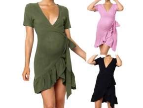 Tehotenské oblečenia- zavinovacie šaty s volánky- 3 farby (Farba Čierna, Velikost S)